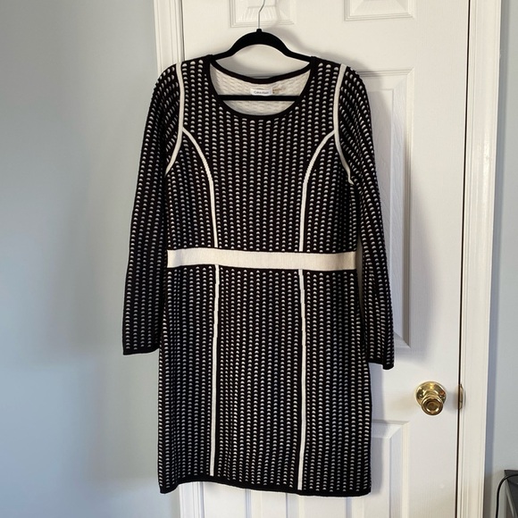 Calvin Klein Black and White Long Sleeve Sheath Sweater Dress Womens Size XL - Picture 1 of 6